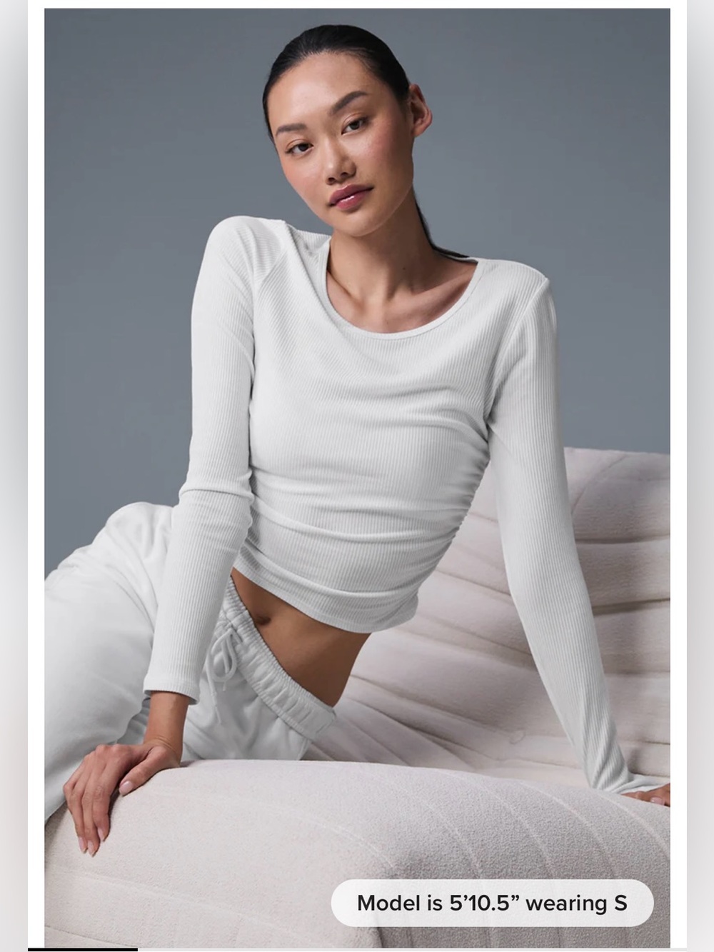 Alo Yoga Gather Long Sleeve Top in White or Ivory